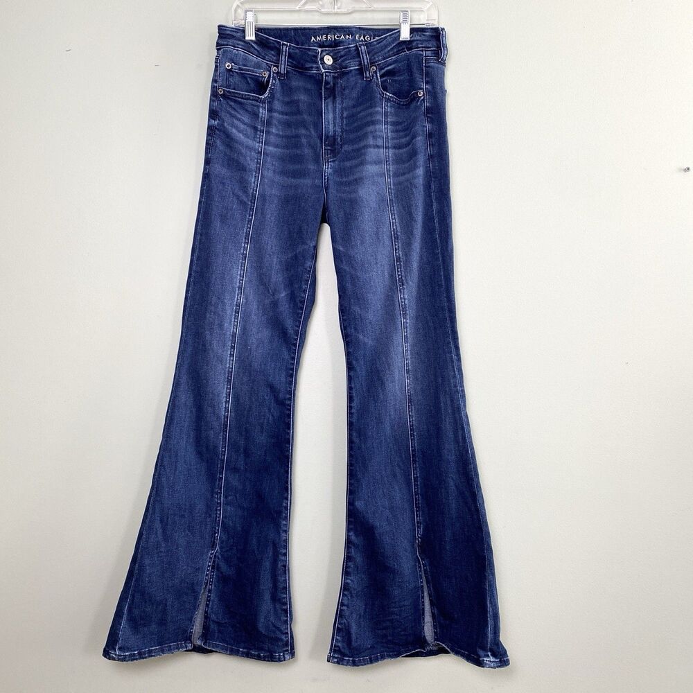 American Eagle Jeans Festival Flare Mid Rise Stretch Denim Womens 12 Blue Hippie